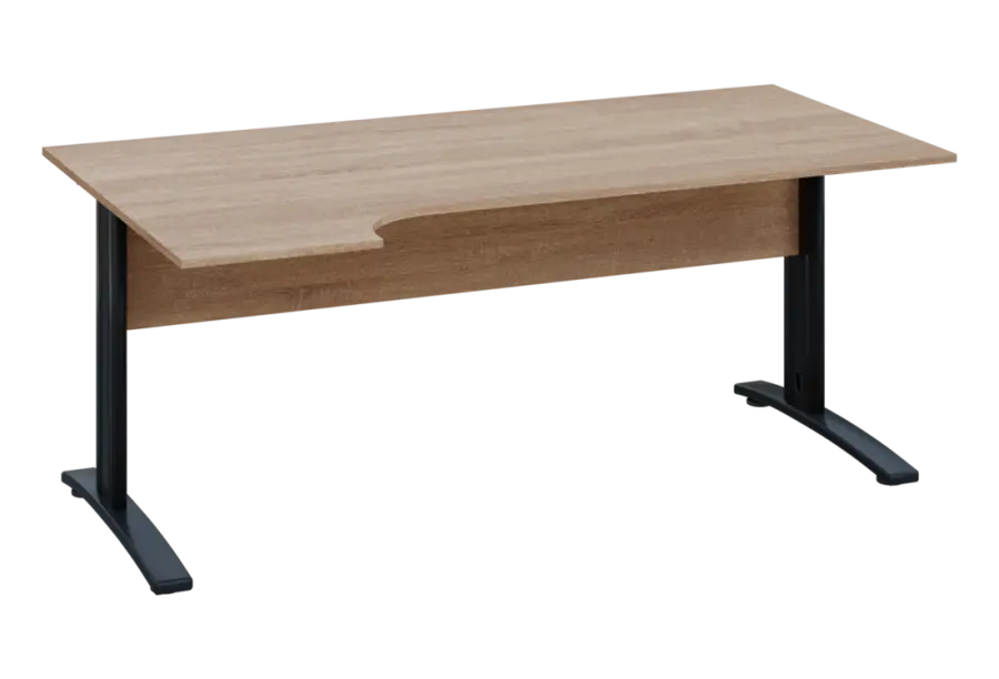 ERK 28 - 184 stůl kancelářský, rohový, levý, kovová podnož černá, deska 25 mm, široký 1800 mm, dub bardolino